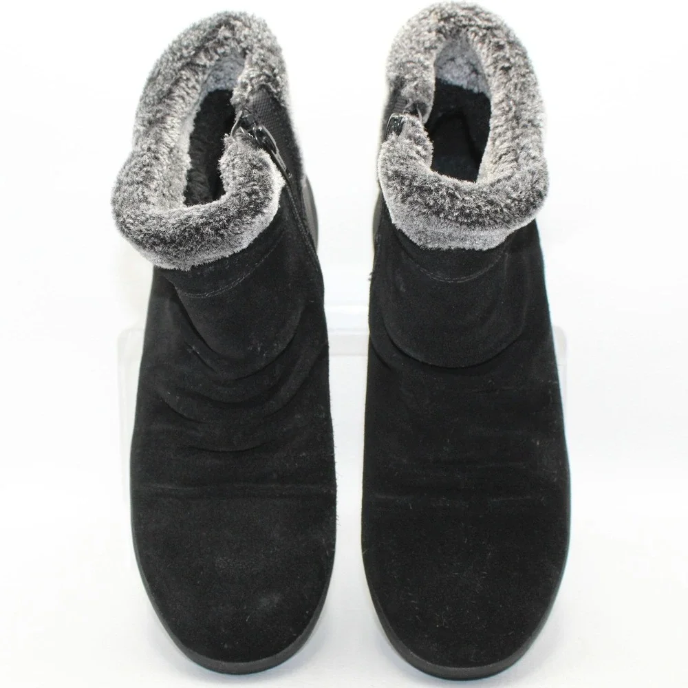 Baretraps Aeron‎ Black Suede Faux Fur Trim Ankle Boots Womens 8M